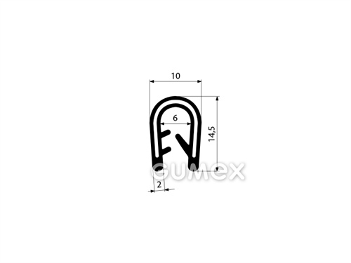 Silikonprofil U-PIRELI mit Metallverstärkung ohne Bauch A3476, 60°ShA, -60°C/+200°C, schwarz, 